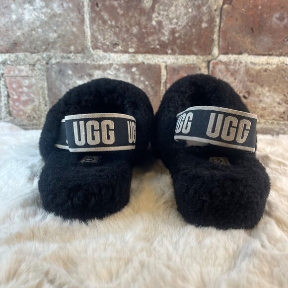 UGG Fluff Yeah Black Sheepskin Platform Slingback Slide Sandal Slippers SZ 6 - Picture 3 of 7